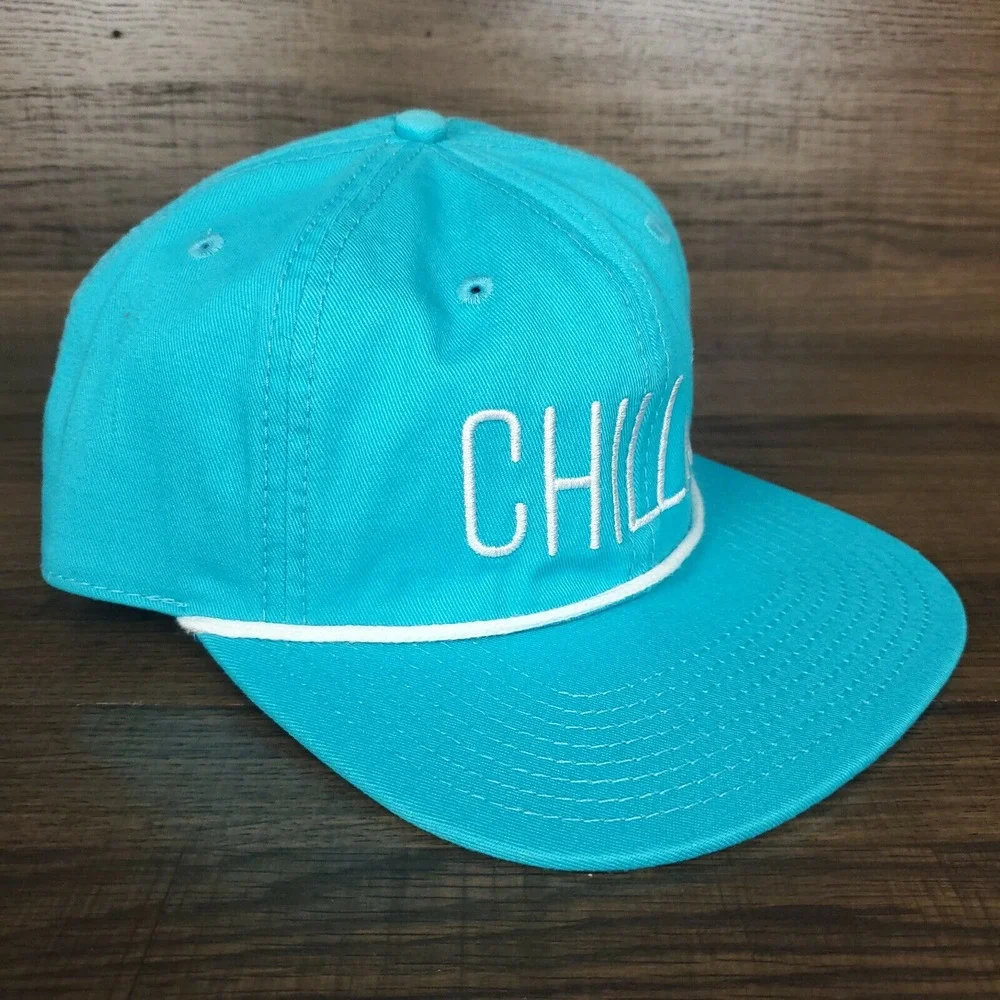 Chillin Snapback Rope Hat Cap Stash Pocket on Side Panel‎ Cyan Blue White New